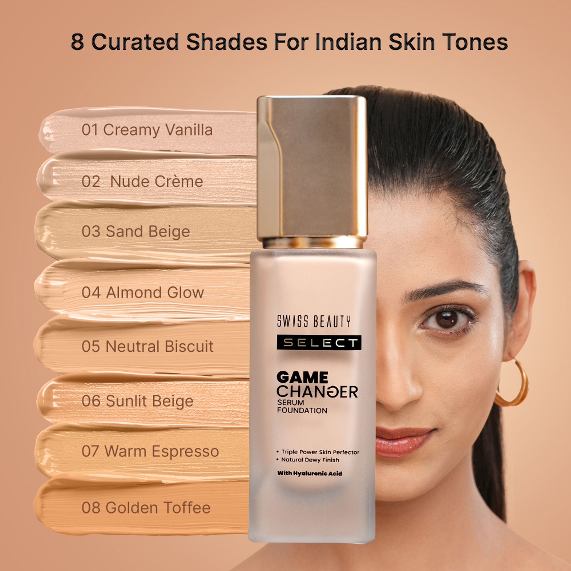 Swiss Beauty Select Game Changer Serum Foundation With Natural and Dewy Finish - 6. Sunlit Beige - Distacart