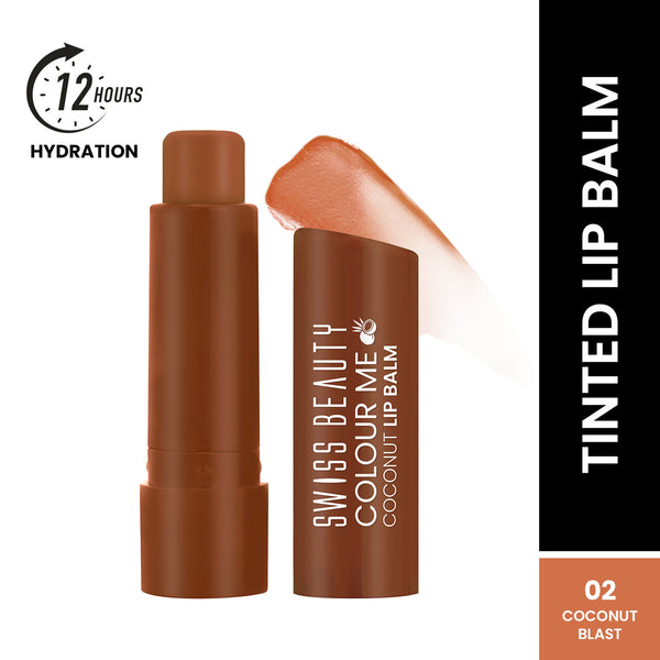 Swiss Beauty Colour Me Tinted Lip Balm For Dry With SPF 15 , Shea Butter and Vitamin E - Coconut Blast