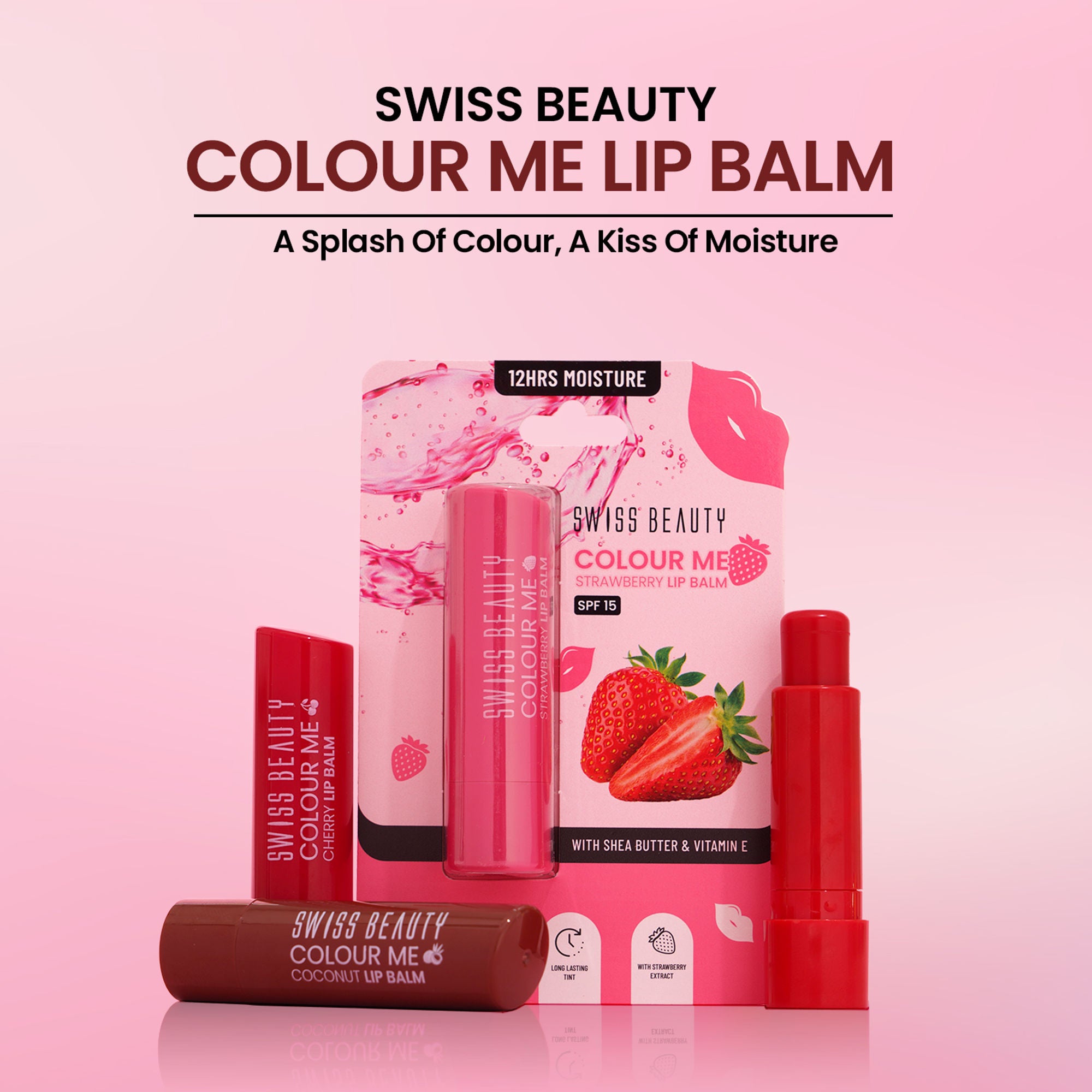 Swiss Beauty Colour Me Tinted Lip Balm For Dry With SPF 15 , Shea Butter and Vitamin E - Coconut Blast - Distacart