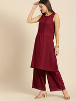 Thumbnail for All About You Women Maroon Self Design Pure Cotton A-Line Kurta with Palazzos - Distacart