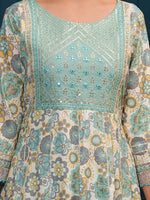 Thumbnail for Floral Embroidered Regular Pure Cotton Kurta with Trousers & With Dupatta (Sea Green) - Rasiya