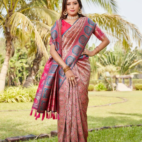 Vastranavya Boutique Collection Kanjivaram Soft Silk Saree With Unstitched Blouse - Coral - Distacart