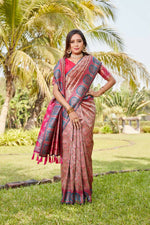 Thumbnail for Vastranavya Boutique Collection Kanjivaram Soft Silk Saree With Unstitched Blouse - Coral - Distacart