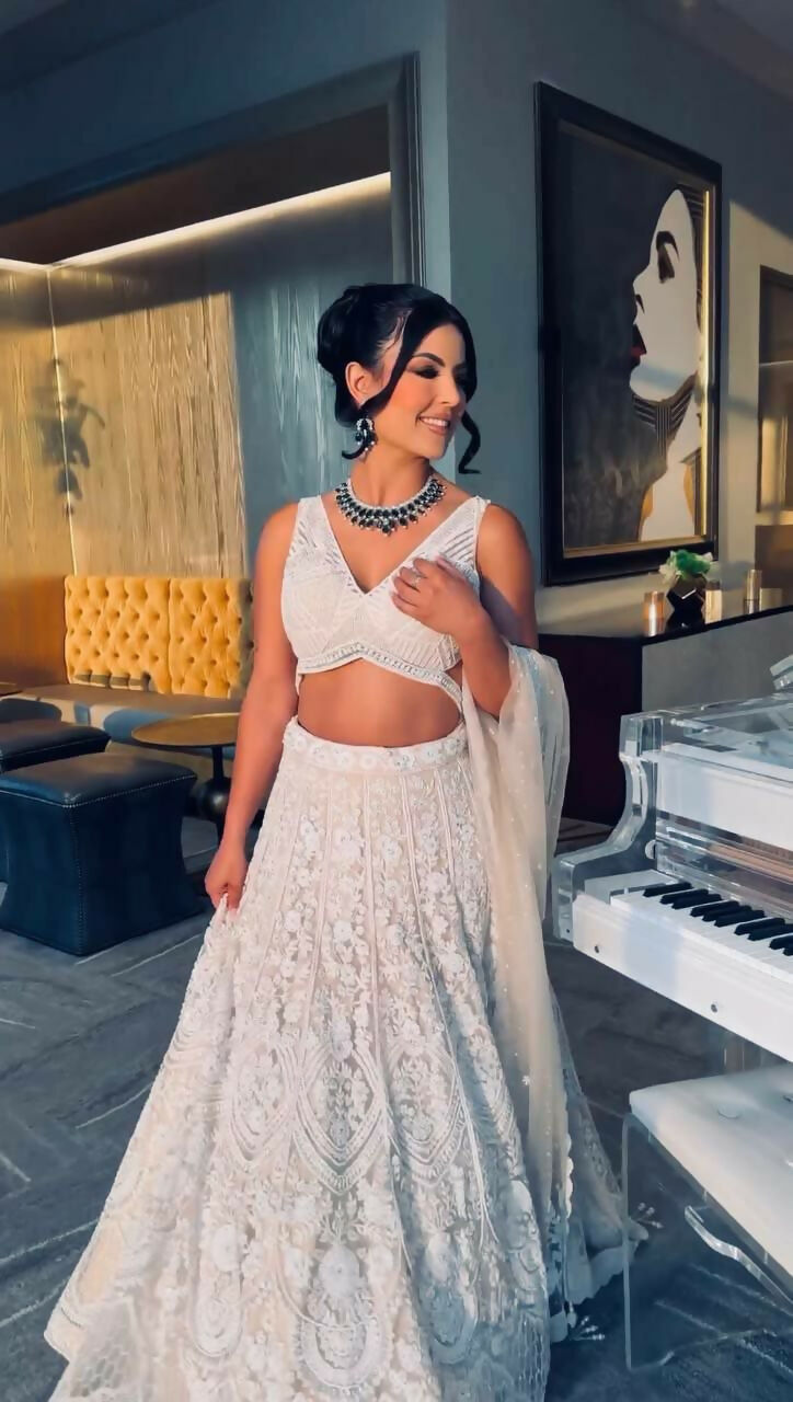 Jyoti Fashion Women's Off White Georgette Codding Thread with Sequins Embroidered Designer Lehenga Choli Set - Distacart