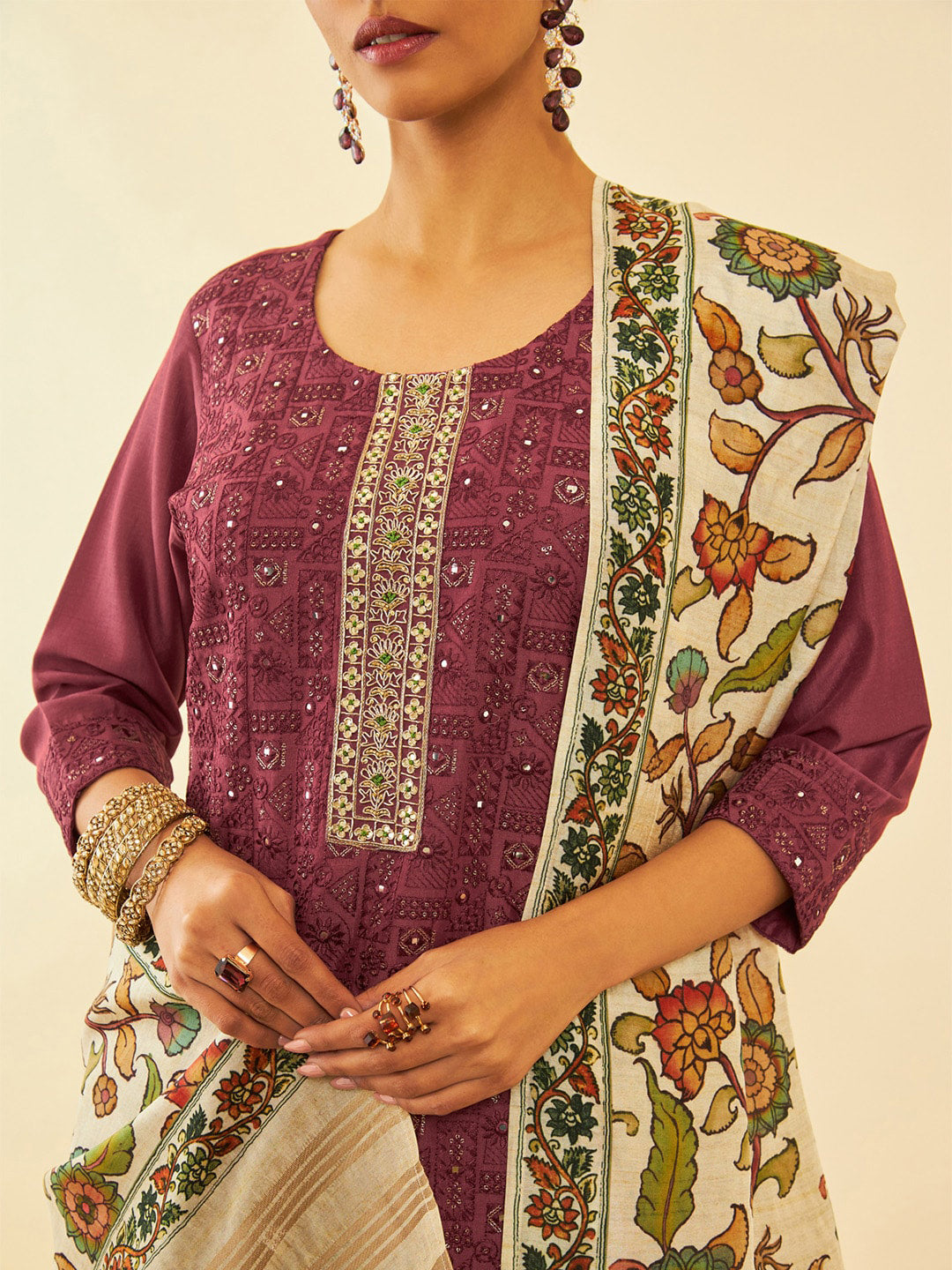 Soch Ethnic Motifs Embroidered Regular Zardozi Kurta with Trousers & Dupatta - Distacart