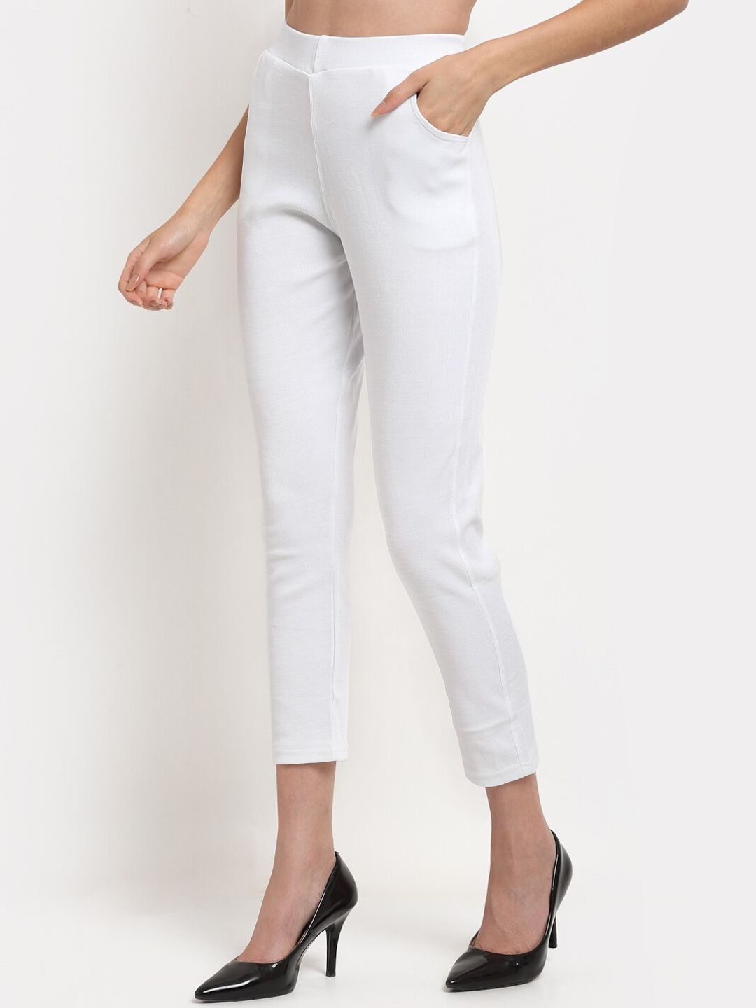 TAG 7 Women White Solid Ankle Length Leggings Pants - Distacart