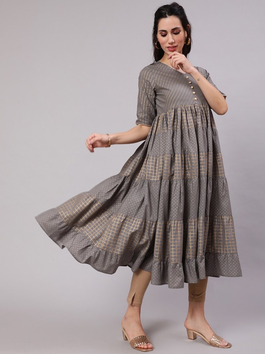 Aks Ethnic Motifs Printed Tiered Anarkali Kurta - Distacart