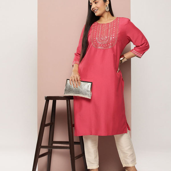Sztori Plus Size Yoke Design Sequinned Kurta - Distacart