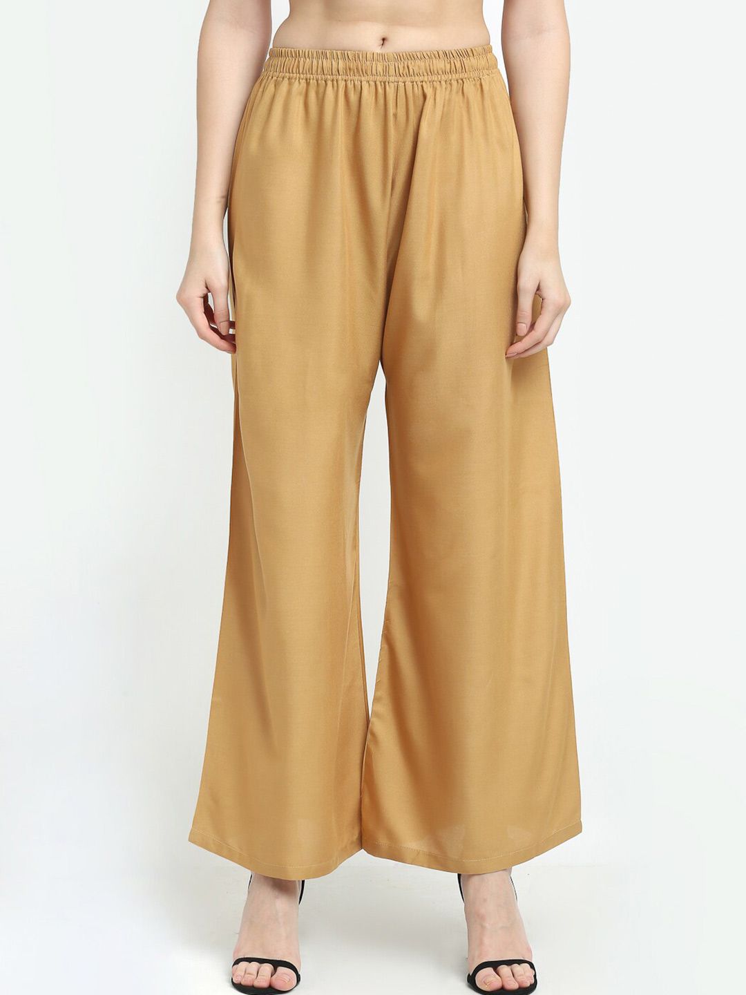 TAG 7 Women Beige Solid Flared Palazzo - Distacart