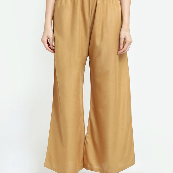 TAG 7 Women Beige Solid Flared Palazzo - Distacart