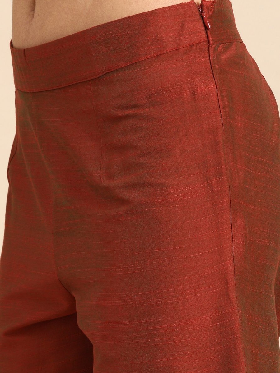 All About You Women Rust Embroidered Kurta with Trousers & Dupatta - Distacart