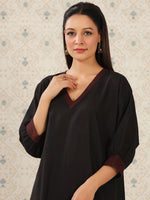 Thumbnail for Ode by House of Pataudi V Neck Thread Work Kurta - Distacart