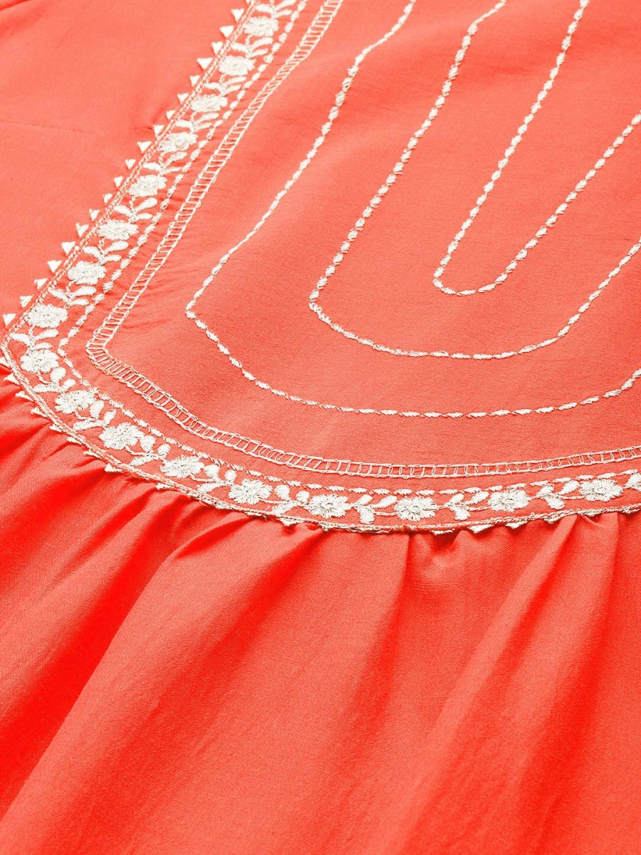 Anouk Floral Yoke Design Tiered Gotta Patti A-Line Kurta With Trousers & With Dupatta - Distacart