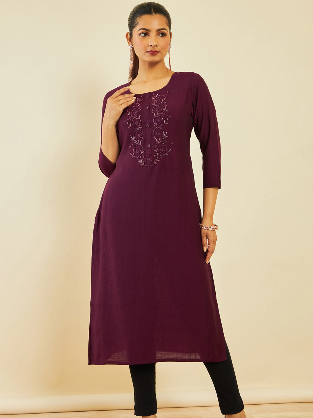 Soch Floral Embroidered Embellished Straight Kurta - Distacart