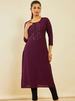 Thumbnail for Soch Floral Embroidered Embellished Straight Kurta - Distacart