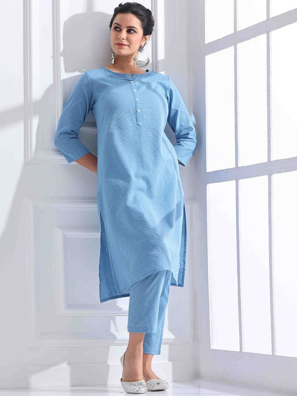 Anouk Women Regular Kantha Work Pure Cotton Kurta with Trousers