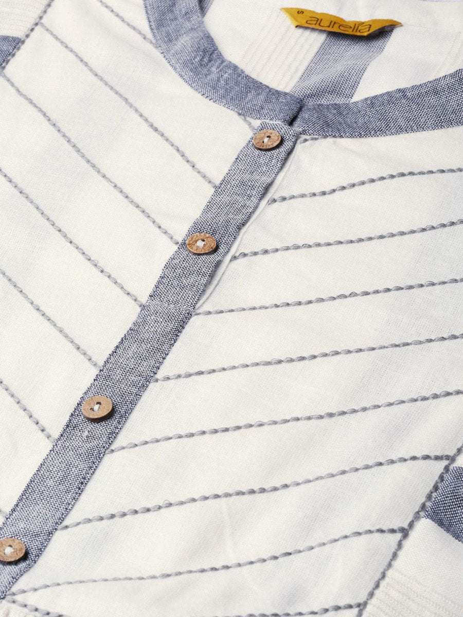 AURELIA Women Off-White & Navy Blue Striped Maxi Dress - Distacart