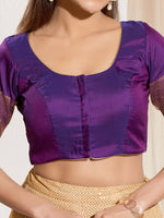 Thumbnail for Joban Fashion Brinjal Tafeta Silk Padded Blouse With Round Neck Elbow Sleeves - Distacart