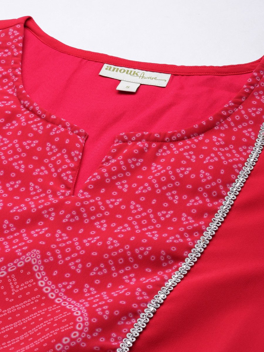 Anouk Women Pink Bandhani Printed Kurta With Trousers & With Dupatta - Distacart