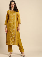 Thumbnail for All About You Women Mustard Yellow & Off-White Ethnic Motifs Embroidered Kurta Set - Distacart