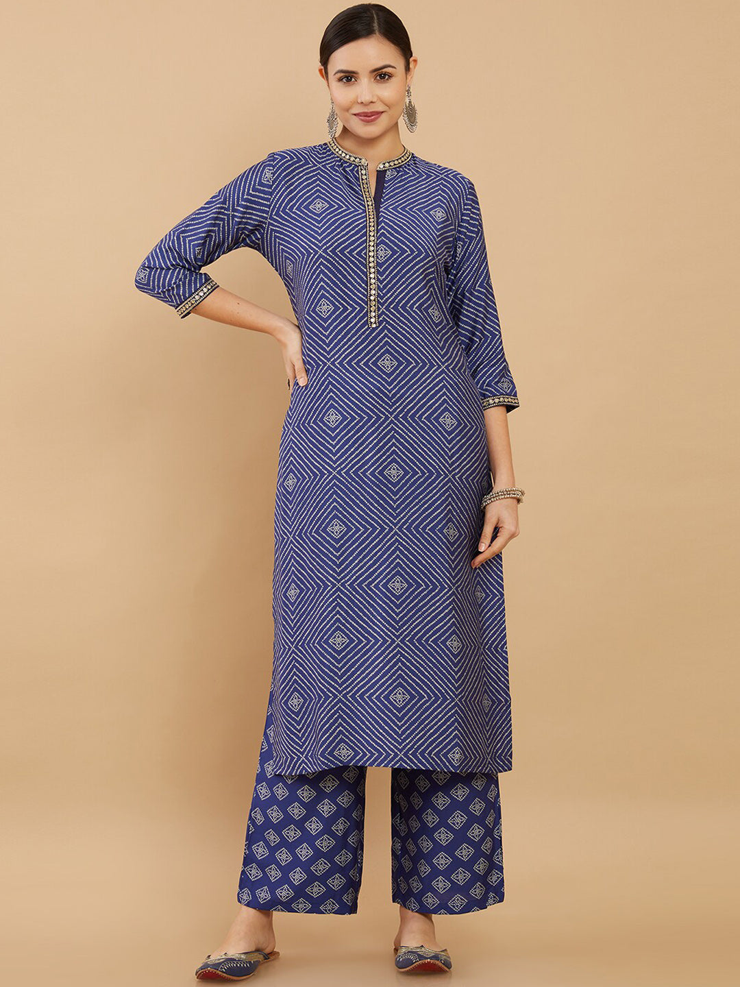 Soch Women Blue Printed Kurta with Palazzos - Distacart
