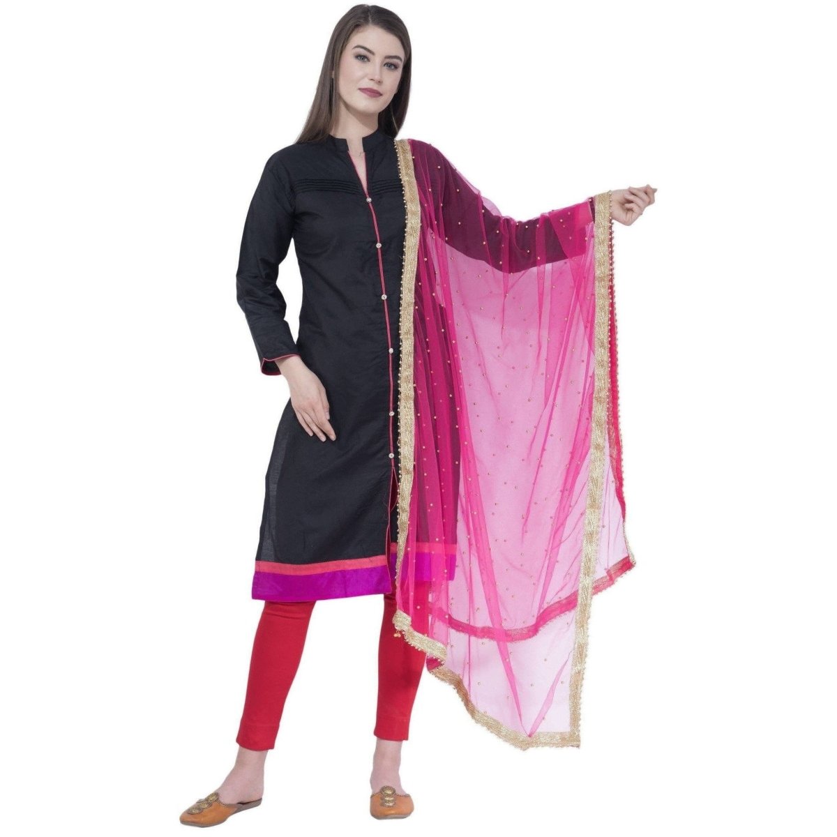 A R SILK Magenta Color Net Moti Dupattas and Chunnis