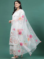 Thumbnail for Sangria Embroidered Notch Neck Straight Kurta With Palazzo & Dupatta Set