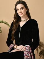 Thumbnail for Sangria Maroon V-Neck Straight Velvet Kurta with Trousers With Dupatta - Distacart