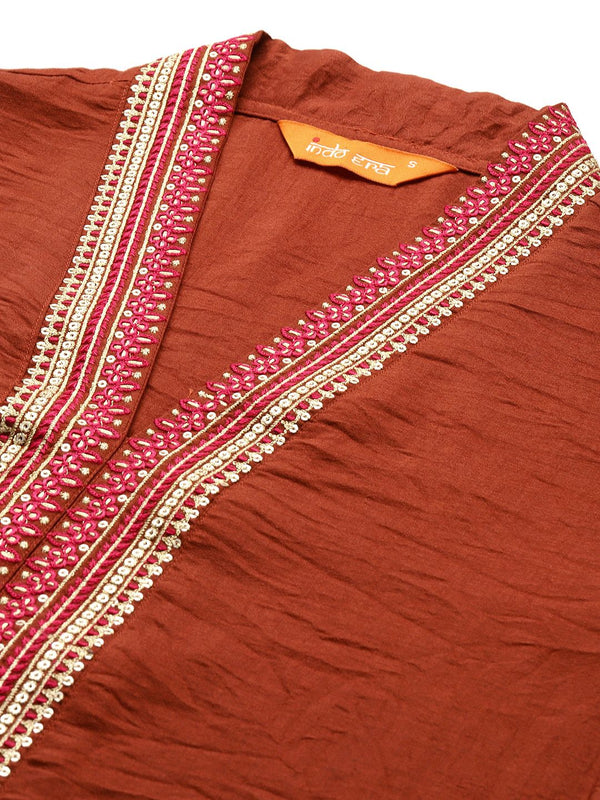 Indo Era Women Ethnic Motifs Embroidered Regular Sequinned Kurta with Trousers & With Dupatta