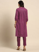 Thumbnail for All About You Striped Pleated Sequinned Pure Cotton Kurta with Trousers - Distacart