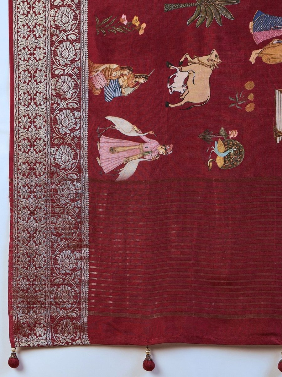Anouk Kalamkari Zari Silk Blend Sungudi Saree