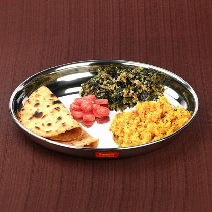 Sumeet Stainless Steel Heavy Gauge Deep Wall Dinner Plates with Mirror Finish - Dista