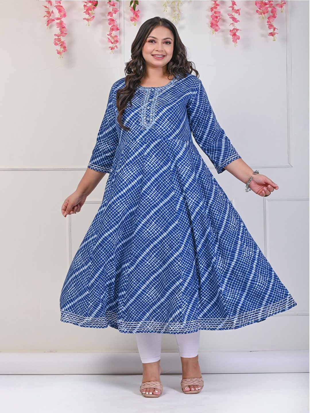 Swasti Checked Embroidered Fit & Flare Midi Dress