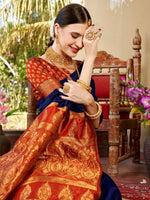 Thumbnail for Anouk Blue & Red Solid Zari Chanderi Saree - Distacart