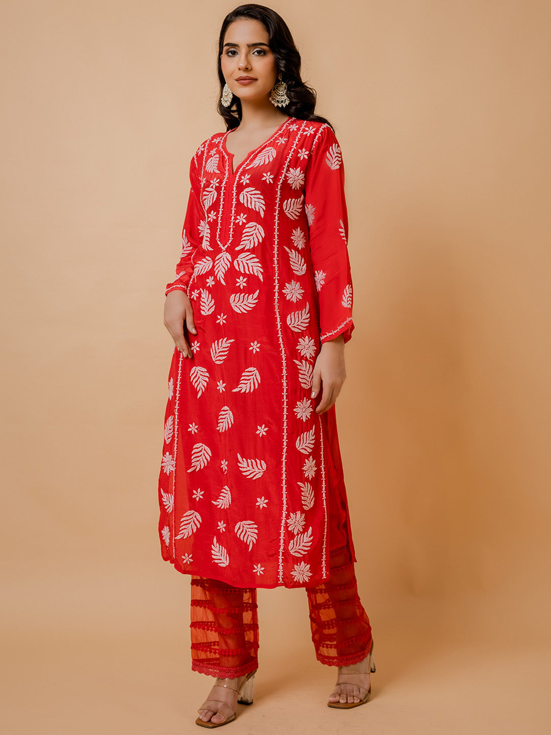 HOUSE OF KARI Ethnic Motifs Chikankari Silk Kurta - Distacart