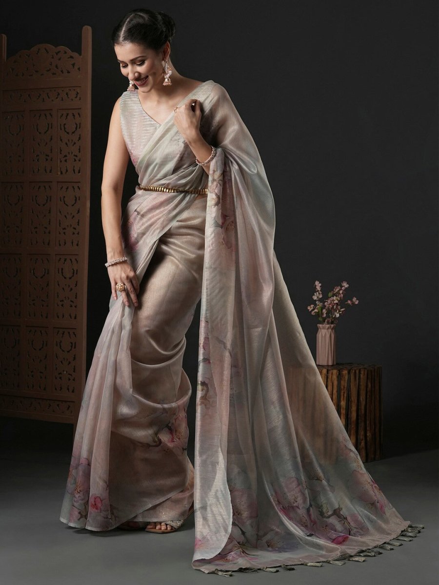 Anouk Floral Printed Organza Saree - Distacart