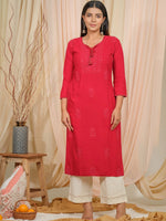 Thumbnail for Ode by House of Pataudi Floral Embroidered Tie-Up Neck Thread Work Straight Kurta - Distacart