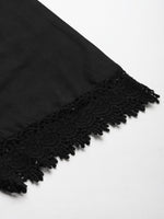 Thumbnail for TAG 7 Women Black Solid Hem Design Straight Palazzos
