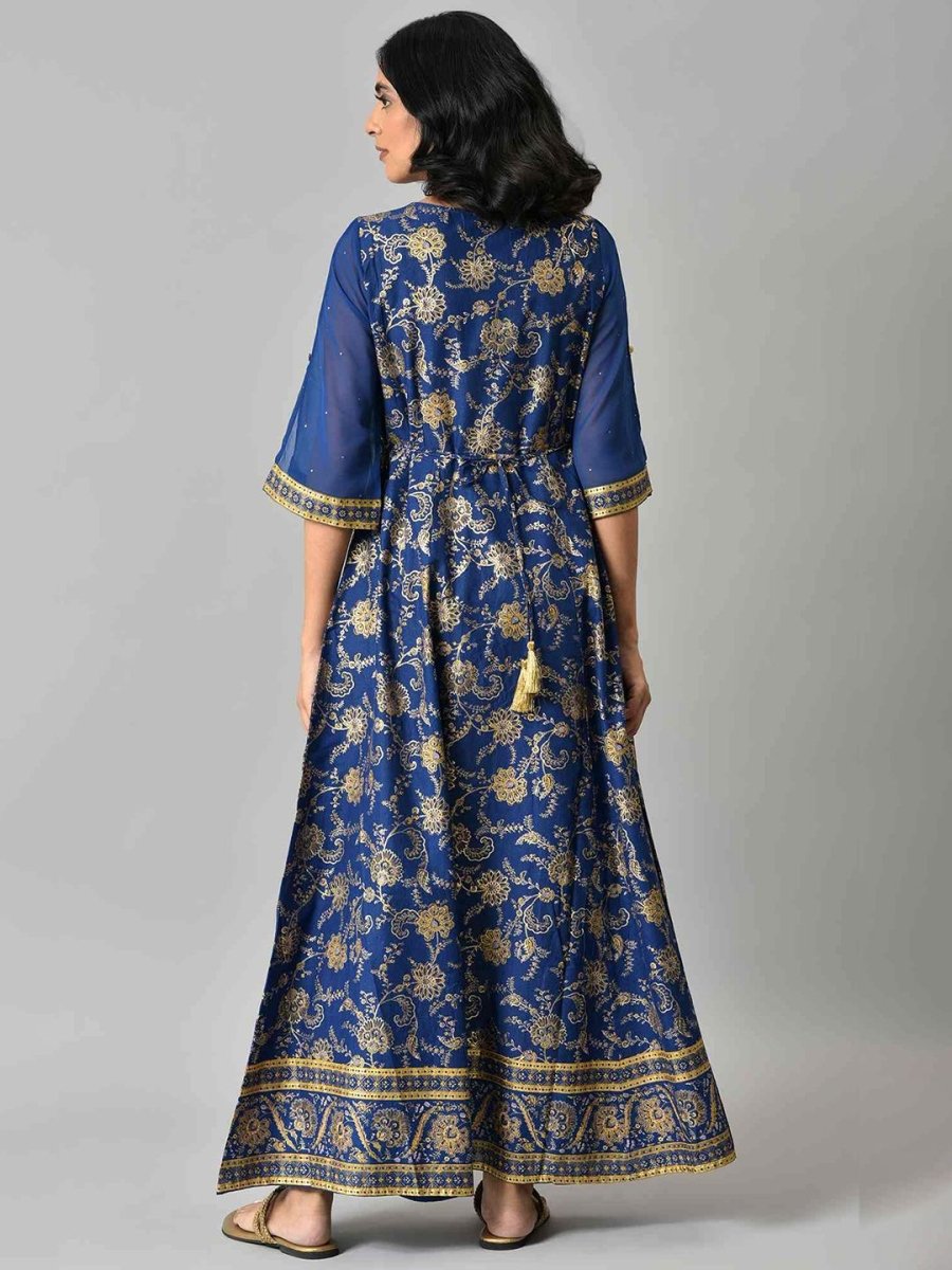 AURELIA Women Blue Floral Printed Ethnic Maxi Dress - Distacart