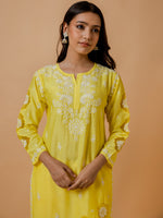 Thumbnail for HOUSE OF KARI Ethnic Motifs Embroidered Round Neck Chikankari Chanderi Silk Kurta - Distacart