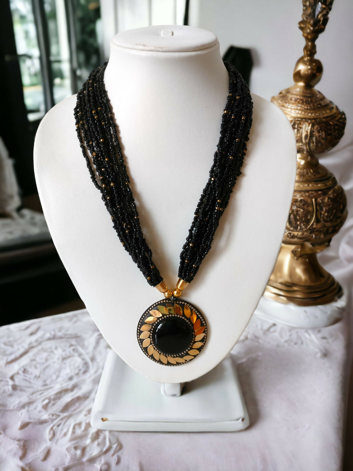 Inhanns Everyday Statement Beaded Pendant Necklace - Black - Distacart