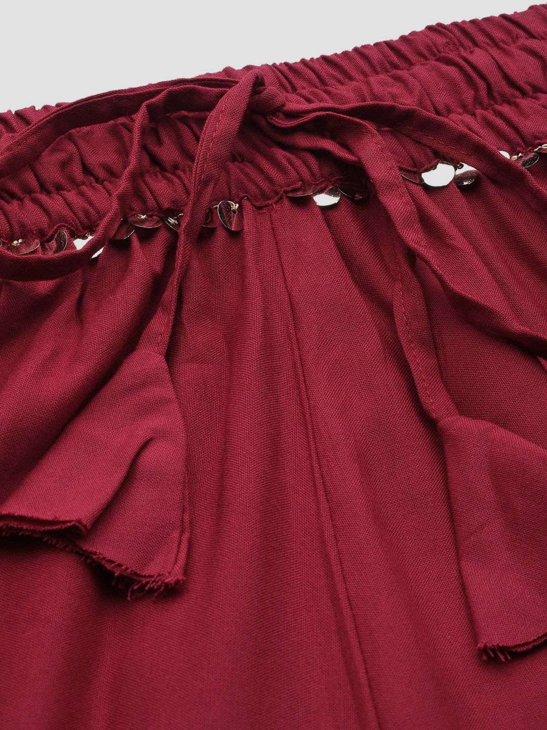 TAG 7 Women Maroon Solid Flared Palazzos