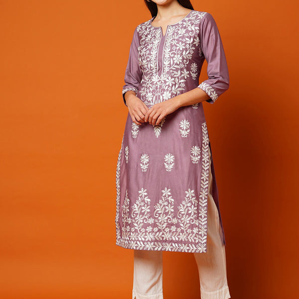 Kalini Floral Embroidered Cotton Straight Kurta - Distacart