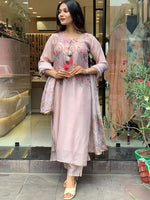 Thumbnail for Kalini Floral Printed Tie-Up Neck Kurta With Trousers & Dupatta - Distacart