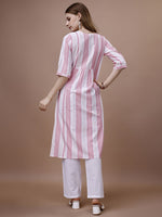 Thumbnail for Ode by House of Pataudi Pink Ethnic Motifs Striped Kurta - Distacart
