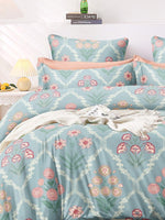 Thumbnail for AEROHAVEN Premium Blue & Pink Ethnic Motifs Cotton 300 TC King Bedsheet & 2 Pillow Covers - Distacart