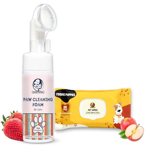 Foodie Puppies Pet Paw Care 2-in-1 Combo of Paw Cleaning Foam and Wipes