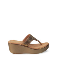 Thumbnail for Metro Gold-Toned Party Wedge Sandals