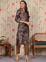 Thumbnail for Ode by House of Pataudi Mandarin Collar Floral Printed Regular Chanderi Silk Kurta Set - Distacart