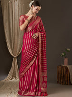 Thumbnail for Anouk Pink & Gold-Toned Woven Design Zari Pure Georgette Kanjeevaram Saree - Distacart